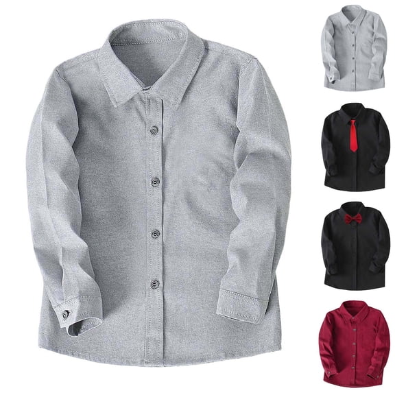 Shadoumai Boys Long Sleeve Button Down Shirt Kids Soild Fashion Collared Dress Shirts Oxford Uniform Shirts with Chest Pocket Top,Red(6-7 Years)