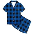 thumbnail image 1 of MIASHUI Pyjama pour Enfants Filles Garçons Doux Confortable à Carreaux Ensemble 2 Pcs, Bleu, 6-7 Ans, 1 of 4