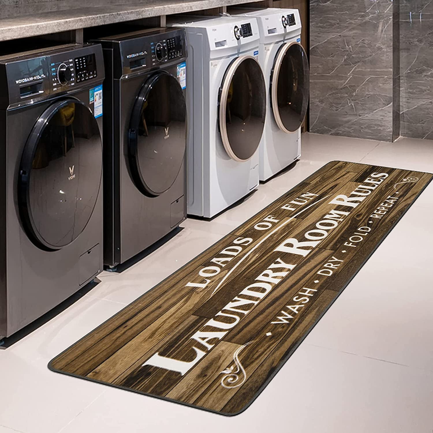 Black Laundry Rug for Laundry Room Farmhouse Decor Runner Rugs Machine Washable Laundry Mat 72x24in