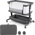 thumbnail image 7 of OLAKIDS 3-in-1 Baby Bassinet, Bedside Sleeper with Comfy Mattress, Wheels, 6-Height Adjustable, Storage Basket, Travel Bag, Portable Mesh Crib, Gray, 7 of 7