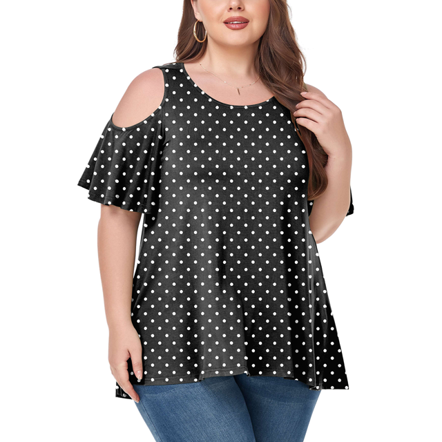 CHUANK Women‘s Plus Size Cold Shoulder Tunic Top Summer Short Sleeve Blouse