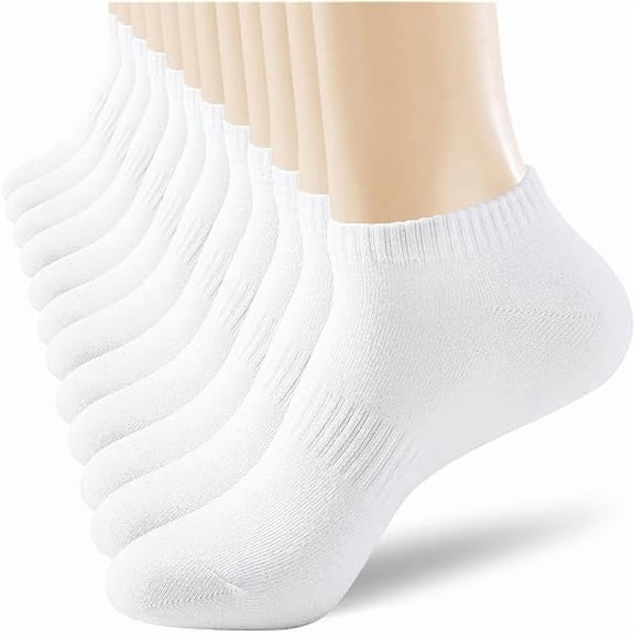 FLORNIX 6-Pairs Womens Ankle Socks Size 9-11 Thick Cotton White No Show Invisible Socks