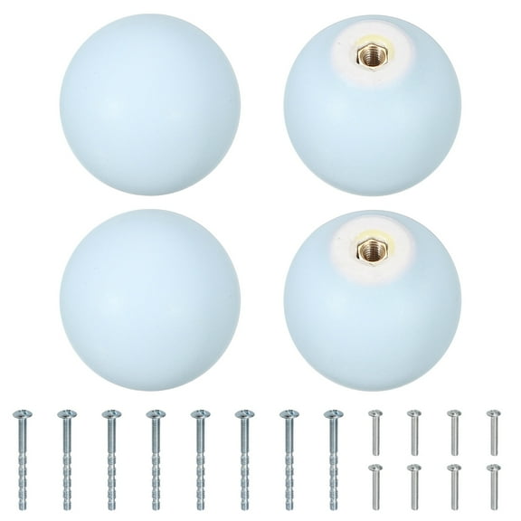 Uxcell 4 Pcs Ceramic Cabinet Knobs, 1.3 Inch Round Ceramic Drawer Knob Dresser Pulls with Mounting Screws Knobs Furniture Handles for Kitchen Closet Cupboard Nursery Decor, Blue