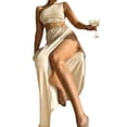 thumbnail image 2 of VISgogo Vestido Largo para Mujer, Hombro Oblicuo Hueco hacia Fuera Color Sólido Vestido de Una Pieza con División Alta VISgogo moda, 2 of 8