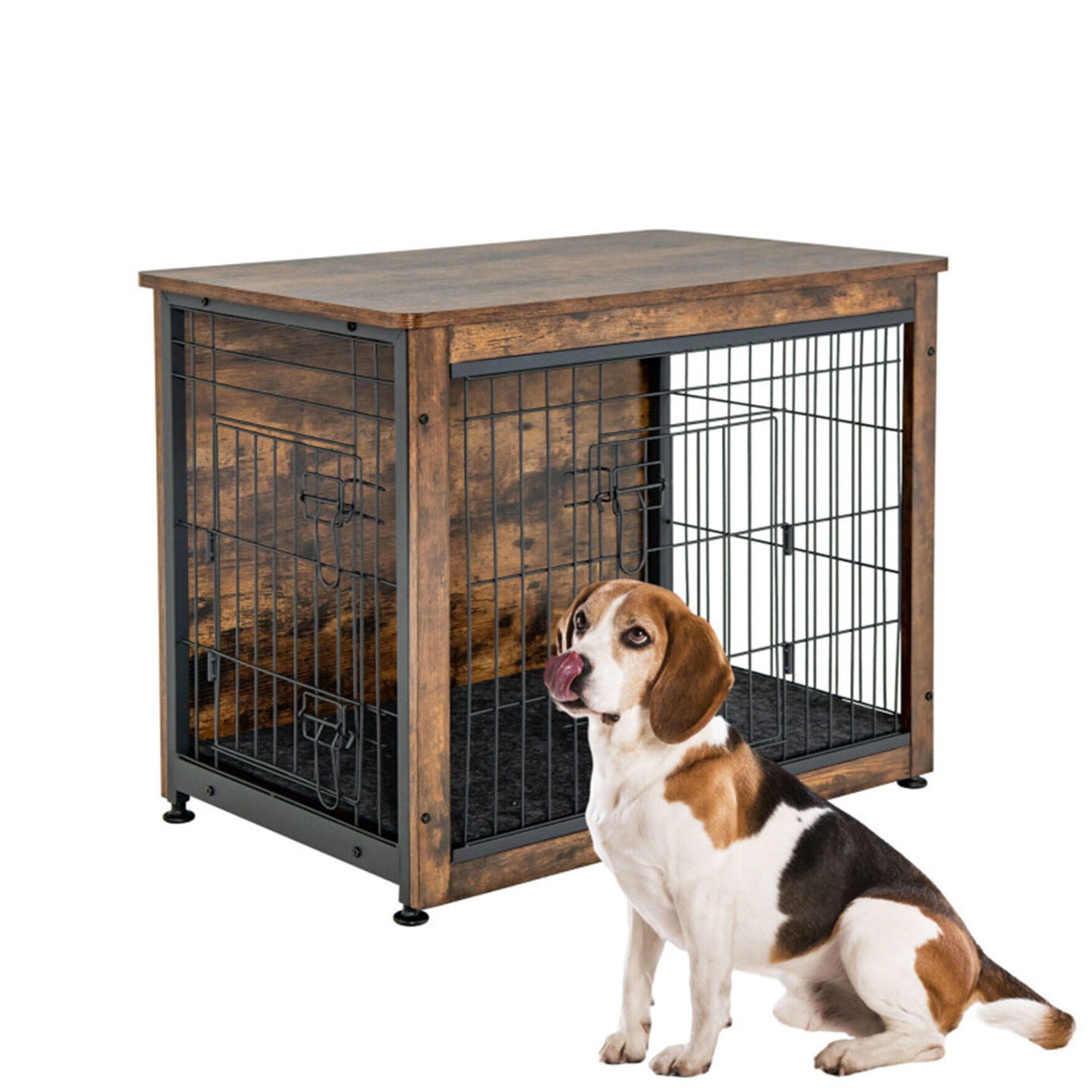 Kadyn 32" Dog Crates for Dogs with Tray and Double Door, Wood Indoor Dog Cages Furniture, Brown