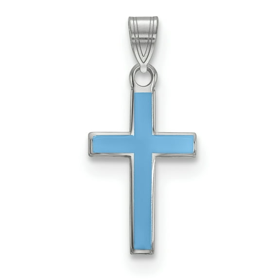 Sterling Silver Rhodium-plated Blue Enameled Cross Charm QXR271