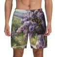 thumbnail image 3 of Uemuo Lilacs Teapot Scenic Painting Pattern Mens Swim Trunks Quick Dry Board Shorts with Mesh Lining, Stretch Beach Shorts Quick Dry No-Chafing Board Shorts-Large, 3 of 9