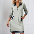 thumbnail image 4 of IWRICH Women's Oversized Sweatshirt Dress Half Zip V Neck Long Sleeve Color Blocking Fall Casual Mini Dresses Grey L, 4 of 6