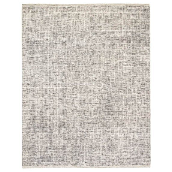 Hand-Knotted Geometric Area Rug in Ivory and Black (10 ft. L x 7 ft. 10 in. W)