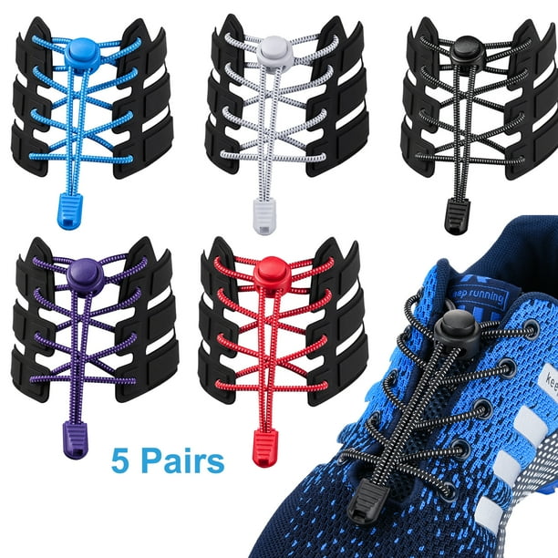 5 Pairs Adjustable Tieless Rubber Shoelaces, No Tie Elastic Shoe laces, Lock Laces for Kids