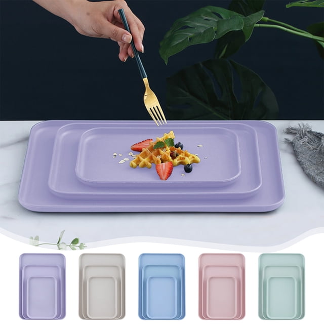 Juego de bandejas rectangulares para servir de 3 - grande, mediano, pequeño - Platos domésticos multiusos para tazas de té, bocadillos, cena - Plástico duradero, fácil de limpiar - Morado, Beige