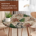thumbnail image 4 of Beige Woode Christmas Round Tablecloth, Fitted Table Cover with Elastic for 45"-54" Round Tables, Xmas Tree Gingerbread Snowman Winter Table Cloth Outdoor Indoor Dinning Party Waterproof Tablecloths, 4 of 7