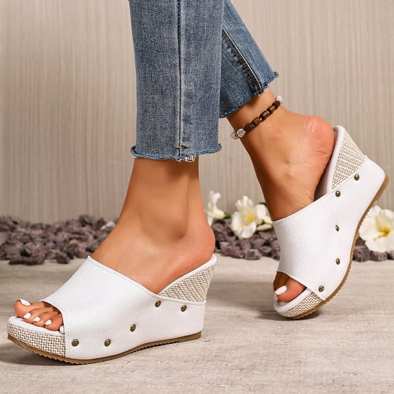 Wowcloth Plus Size Women's Wedge Heel Sandals – Comfortable Slip-On with Straw Woven Design for Casual Fashion and Spring Summer Wear