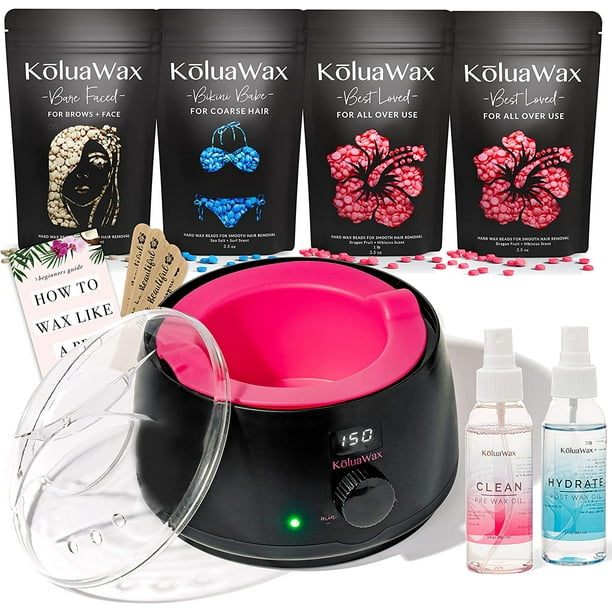 Black Hair Removal Waxing Kit - KoluaWax Hot Melt Warmer for Brazilian,  Bikini, Face, Legs, and Eyebrow Waxing, Includes 4 Hard Wax Beads + Machine