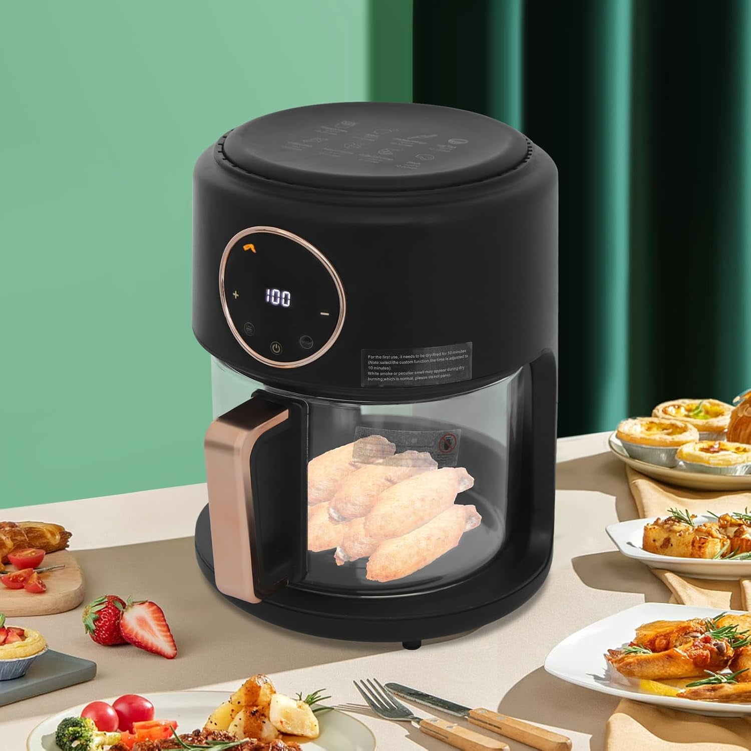 Air Fryer 3.81Qt Capacity Air Fryer with 360° Transparent Glass Fry Bowl Precise Temperature(175°F - 400°F) & Time(60 Min) Control
