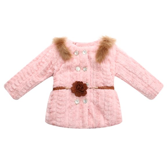Richie House Girls' Faux Fur Jacket with Belt and Bright Button RH0788