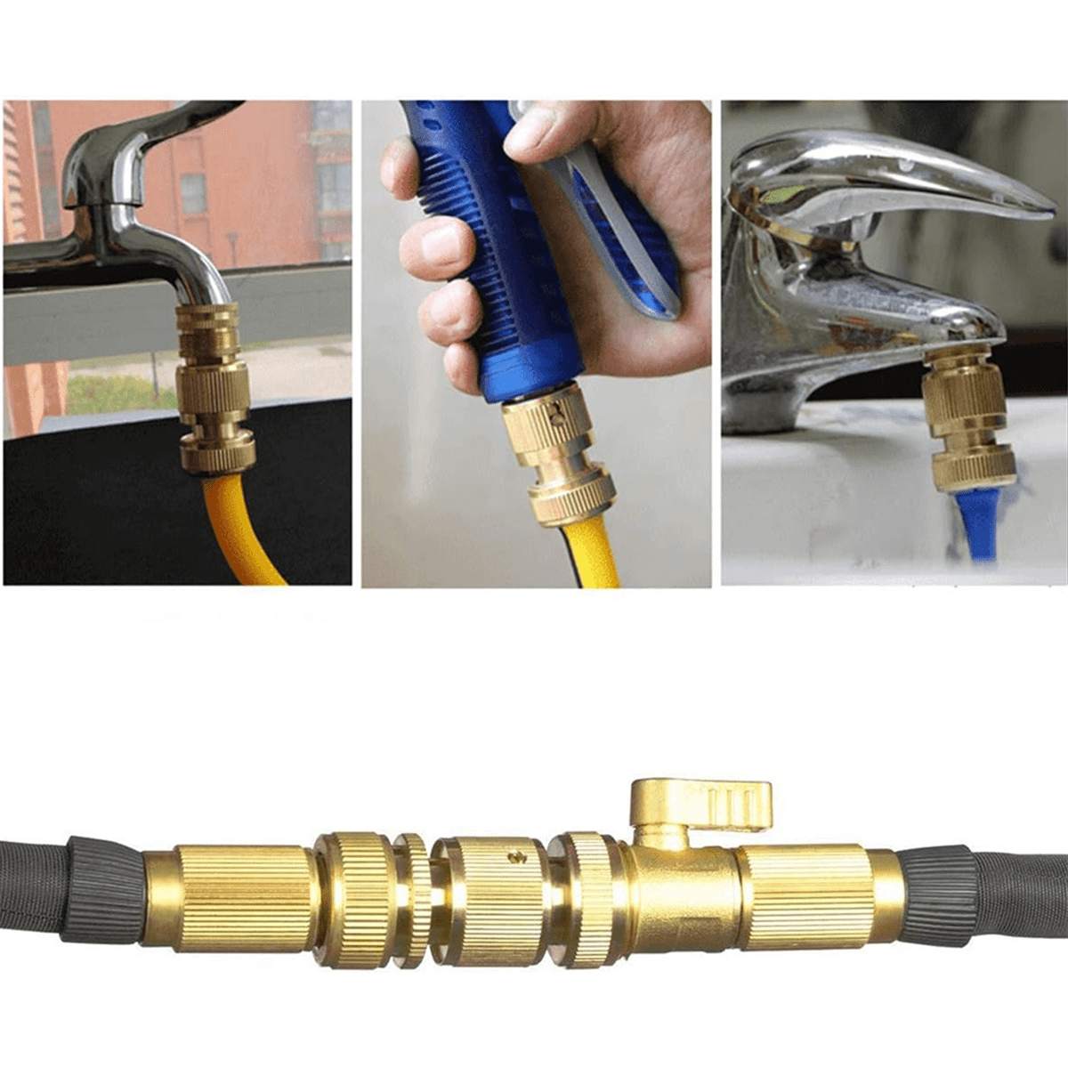 5-Piece Set of Garden Hose Brass Quick Connectors GHT Threaded Connection Accessories Water Pipe Leak-Free Connectors