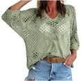 thumbnail image 2 of Heisall Women's 3/4 Sleeve Crochet Tops V Neck Hollow Out Knit Loose Fit Casual Tops Lightweight Breathable Spring Summer Outfits, 2 of 6