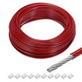 thumbnail image 1 of Uxcell 100Ft(30M) Wire Rope 304 Stainless Steel Cable 1/8"(3mm) Vinyl Coated with 10Pcs Aluminum Sleeves Red, 1 of 7