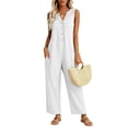 thumbnail image 4 of Womens cotton linen Jumpsuits One Piece Overalls Button Down Sleeveless Wide Legs Rompers Solid Color Casual Daily Jumpsuits with Pockets, 4 of 8