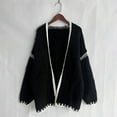 thumbnail image 6 of YDFCWXW Women Fall Open Front Color Block Cardigan Sweater Casual Striped Knit Oversized Cardigan Black, S, 6 of 6