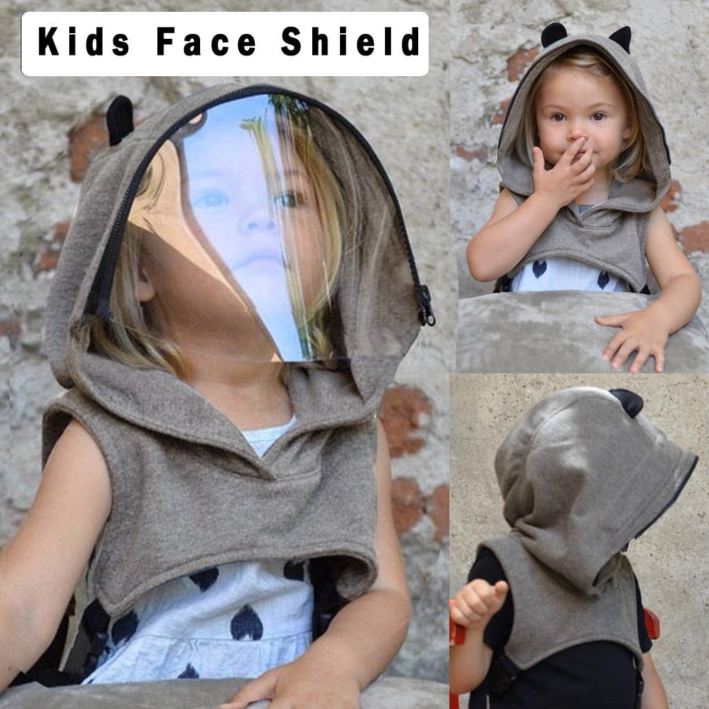 Child Face Shield Reusable Removable Full Protective Face Wear Clear Hooded Hat 