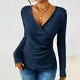 thumbnail image 4 of HAiming Ribbed Knit Wrap Tops for Women Slim Fitted Side Button Casual Blouse V Neck Long Sleeve T-Shirts, 4 of 7