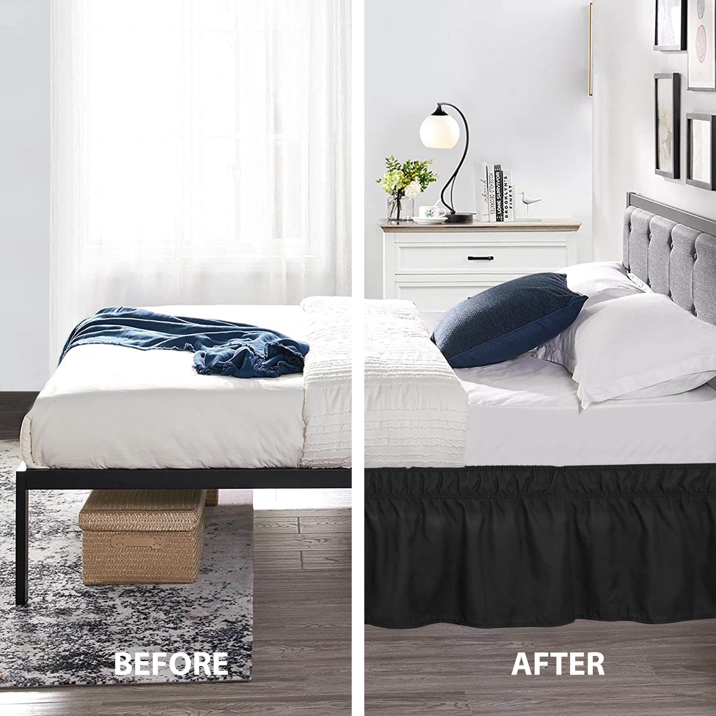 Subrtex Bed Skirt Wrap-Around Dust Ruffle Elastic 16 Inch Bed Cover, King, Black