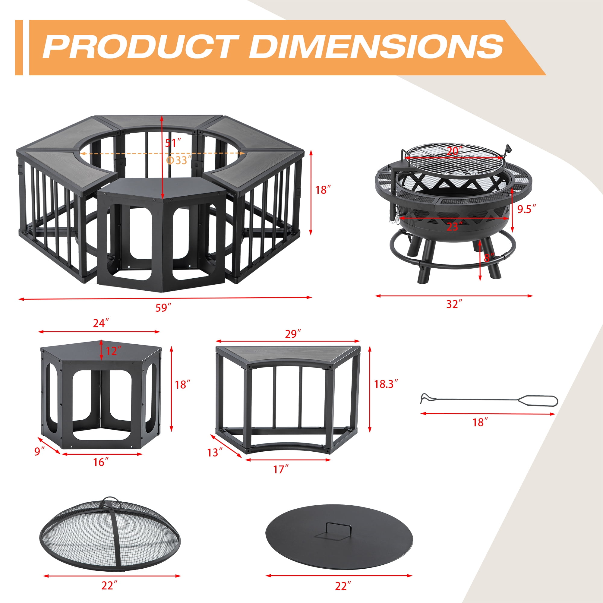 MeetLeisure Fire Pit with Table-Free Combination