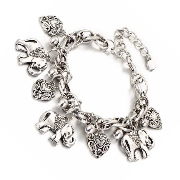 Guardurnaity Tobilleras de aleación Vintage joyería colgante vestido ornamento elefante mujer tobillo Festival regalo pie pulseras Ropa, zapatos y accesorios Miscelánea Plata