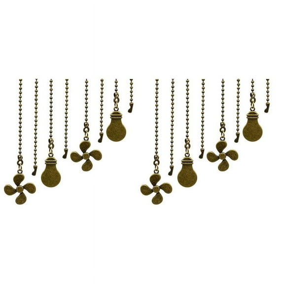 8Pcs Ceiling Fan Pull Chain Set,Bulb and Pattern Extension Pendant 12 Inch(Antique Bronze)