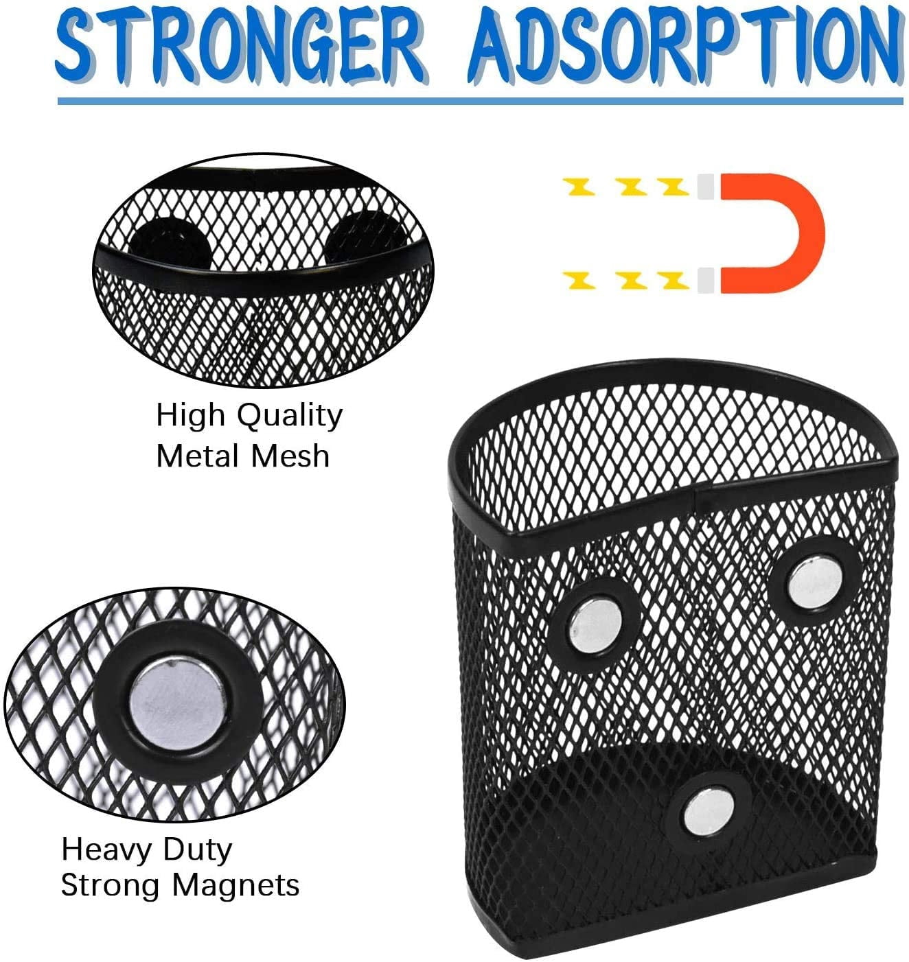 Casewin 4 Pack Magnetic Pencil Holder, Magnetic Marker Holder, Mesh Storage Baskets with Magnets, Mesh Pen Holder for Refrigerator, Whiteboard, Locker Accessories, Office Supplies Organizers