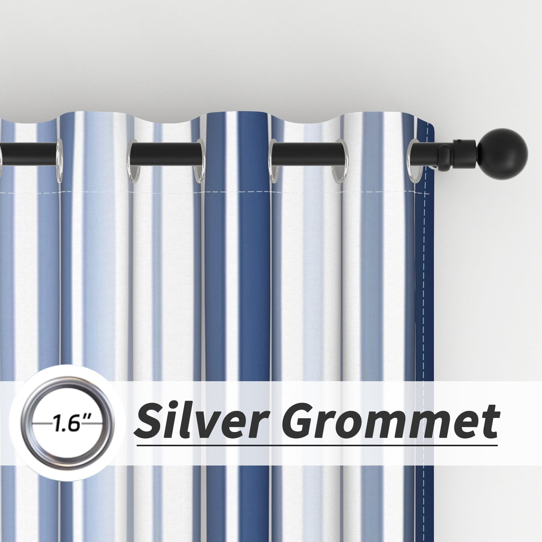 Lfeey Blackout Curtains 72 inches Long, Striped Printed Curtains for Bedroom, Insulated Lined, 42x72 inches, Navy and White, 2 Panels