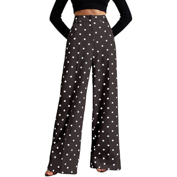 QHFBli Women's Polka Dots Wide Leg Pants Elastic Waist Baggy Trousers
