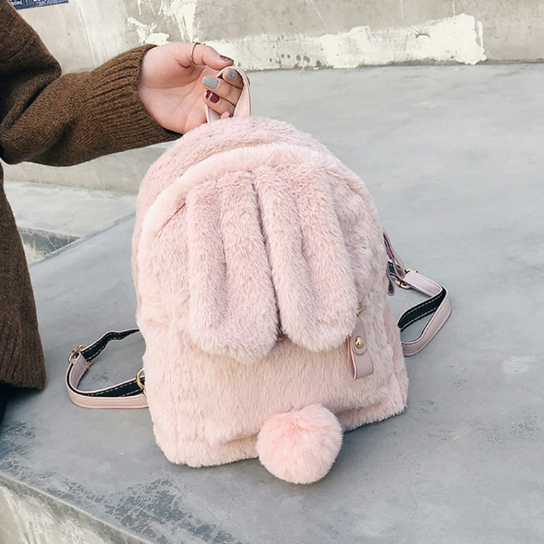 Women Girls Bunny Backpack Plush Mini Fluffy Rabbit Ear Backpack Fuzzy  Bunny Satchel Casual Daypack