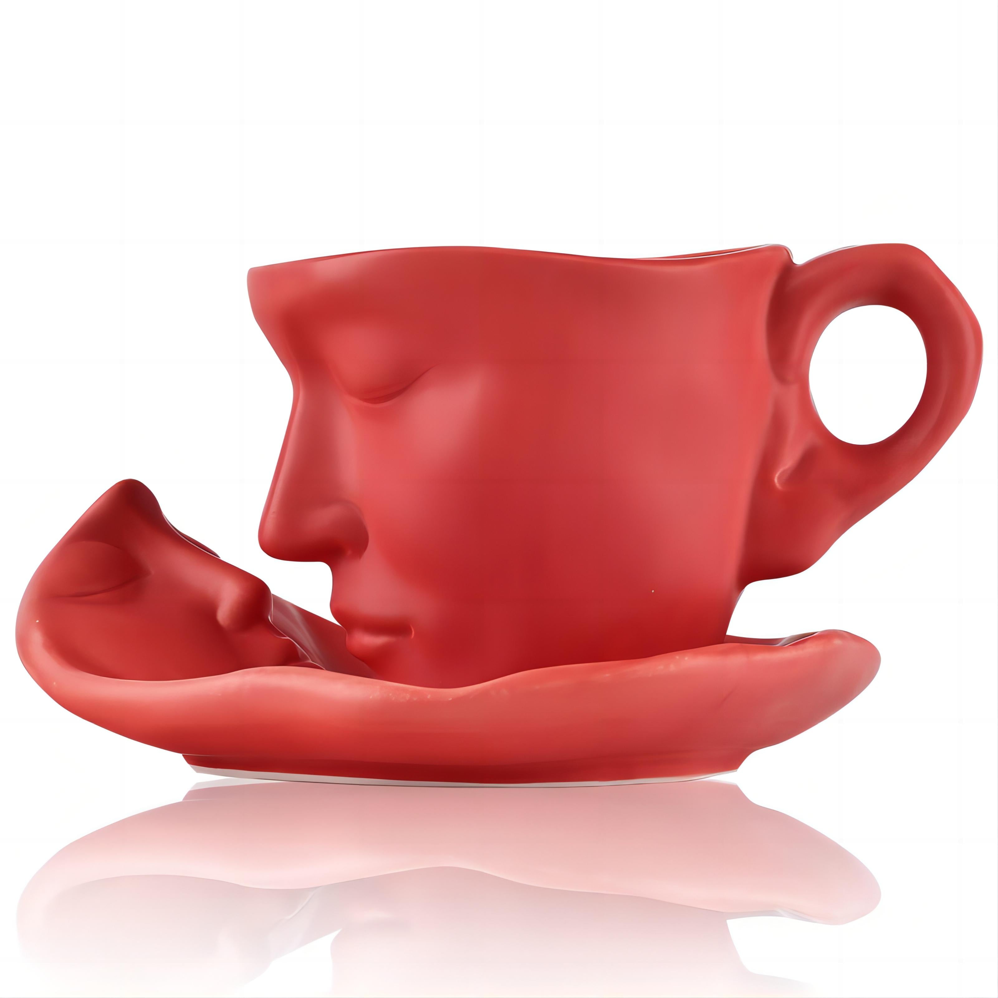 Thinker Tea Cup with Saucer Set for 1 Minimalist Handmade Love Kissing