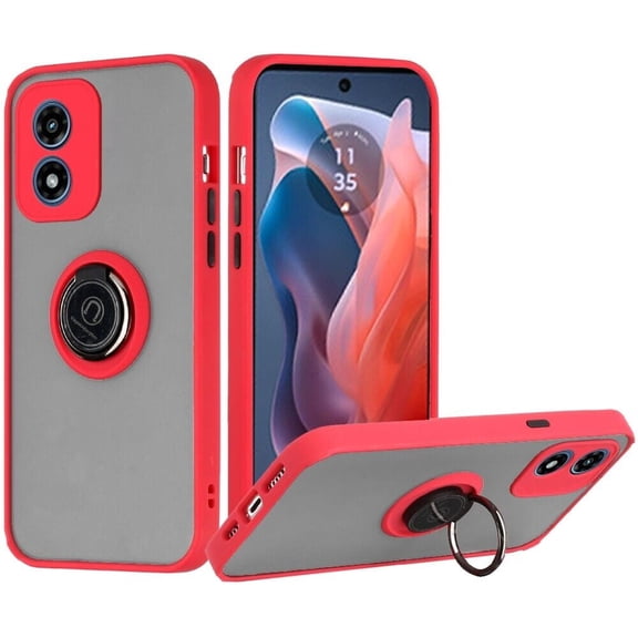 For Motorola Moto G Play 2024 XT2413V O-Ring Kickstand Cover Phone Case - Red