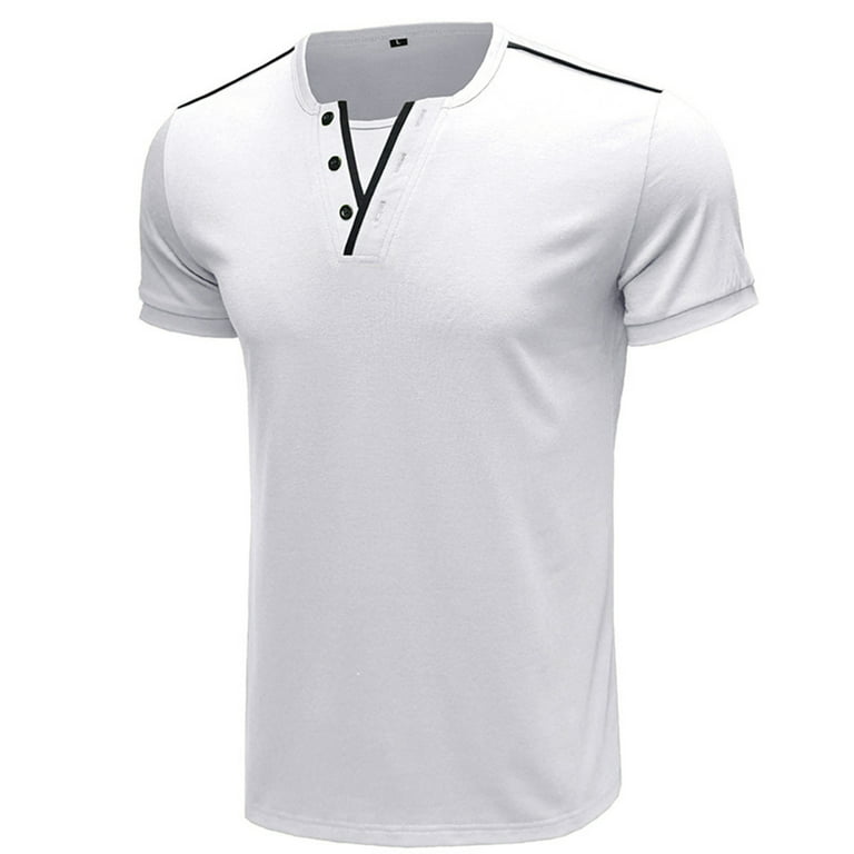 Penkiiy Men Short-Sleeve Beefy Muscle Basic Solid Pure Color Blouse Tee  Shirt Top T-shirts with Pockets Big and Tall M White On Sale
