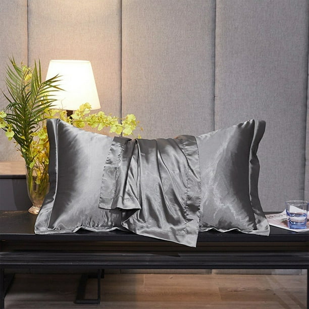 Funda de Almohada de Seda Satinada para Cabello y Piel - Tamaño Estándar 20 X 30 Pulgadas, Suave, Transpirable y Refrescante con Cremallera Oculta - Azul Marino, Gris, Café, Amarillo, Rojo, Rosa, Azu