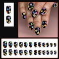 thumbnail image 2 of 24 Pcs Black Press on Nails Short Almond Flower Fake Nails Summer False Nails with Floral Designs Spring Full Cover Glossy Glue on Nails for Women and Girls Reusable Acrylic Nails Style 1 0.04 Fl, 2 of 4