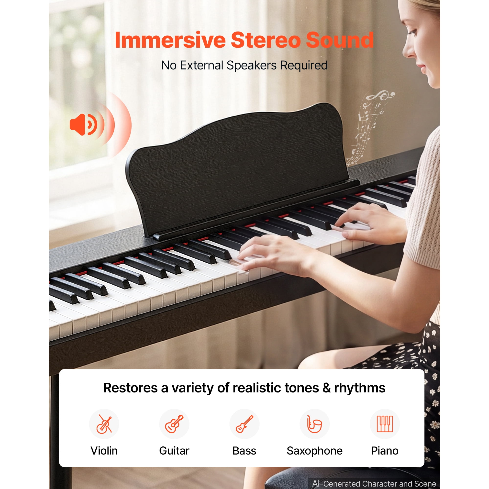 KFFKFF Digital Piano with 88 Semi-Weighted Keys, Full-Size Keyboard, Stand, and Accessories – Ideal for Beginners, Featuring 600 Tones, 600 Rhythms, Sustain Pedal, Built-in Speaker, Headphone Jack.