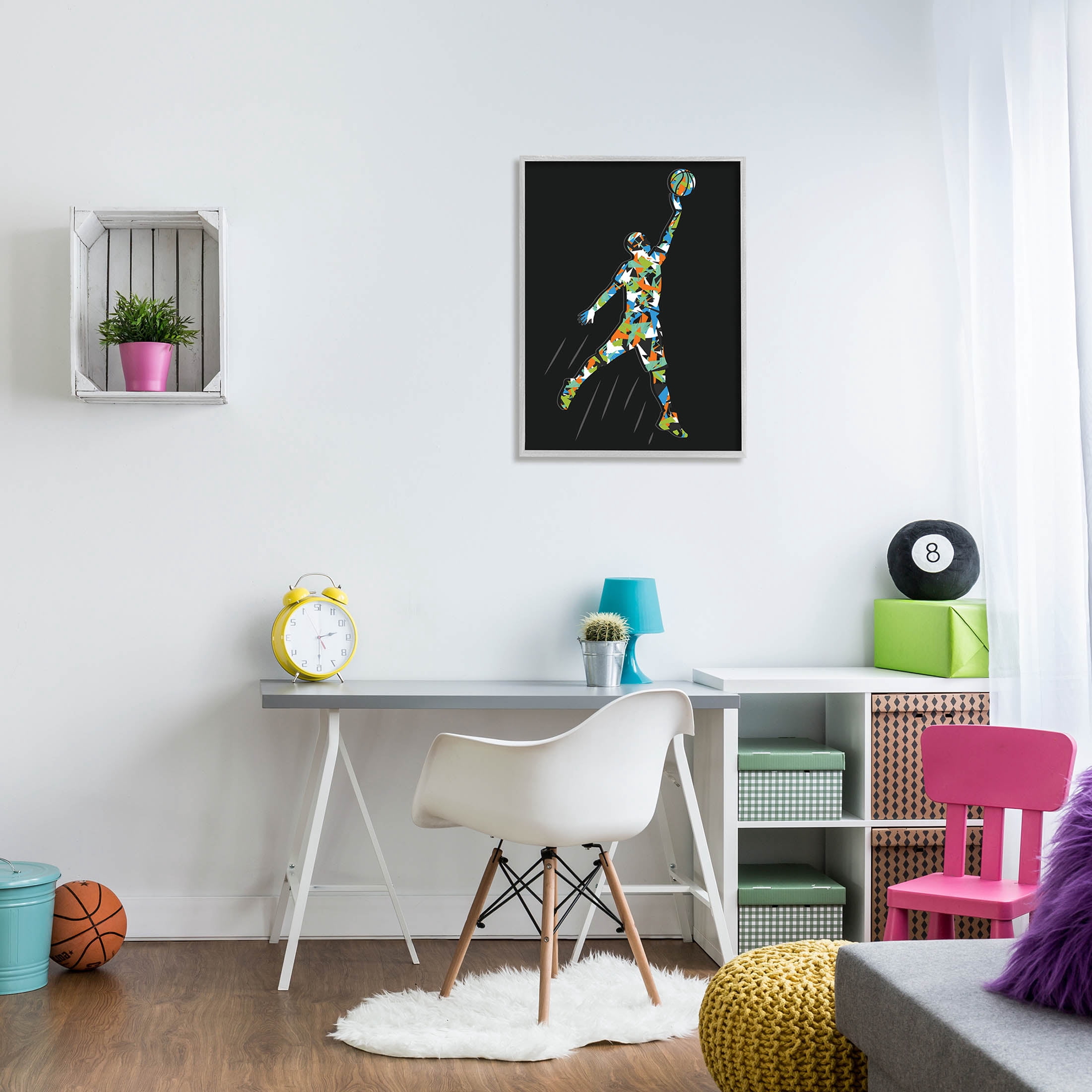 Stupell Industries Patterned Basketball Player Ball Graphic Art Gray Framed Art Print Wall Art, Design by Arrolynn Weiderhold