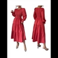 thumbnail image 3 of Vestido de Otoño para Invitada de Boda, con Mangas Largas, Volantes, Cuello Redondo, y Fluido. Rojo Óxido L, 3 of 7