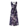 thumbnail image 4 of MesaSe Robes Maxi d'Été pour Femmes Imprimé Tropical Robes de Plage Col en V Sans Manches Taille Haute Lacée Robe Maxi Fluide Robe d'Été, 4 of 6