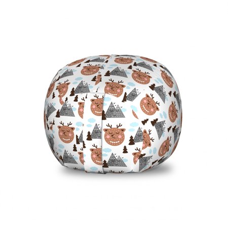 Scandinavian Storage Toy Bag Chair  Style Christmas Theme with Mountains and Reindeers Cartoon Design  Stuffed Animal Organizer Washable Bag  Large Size  Multicolor  by Ambesonne