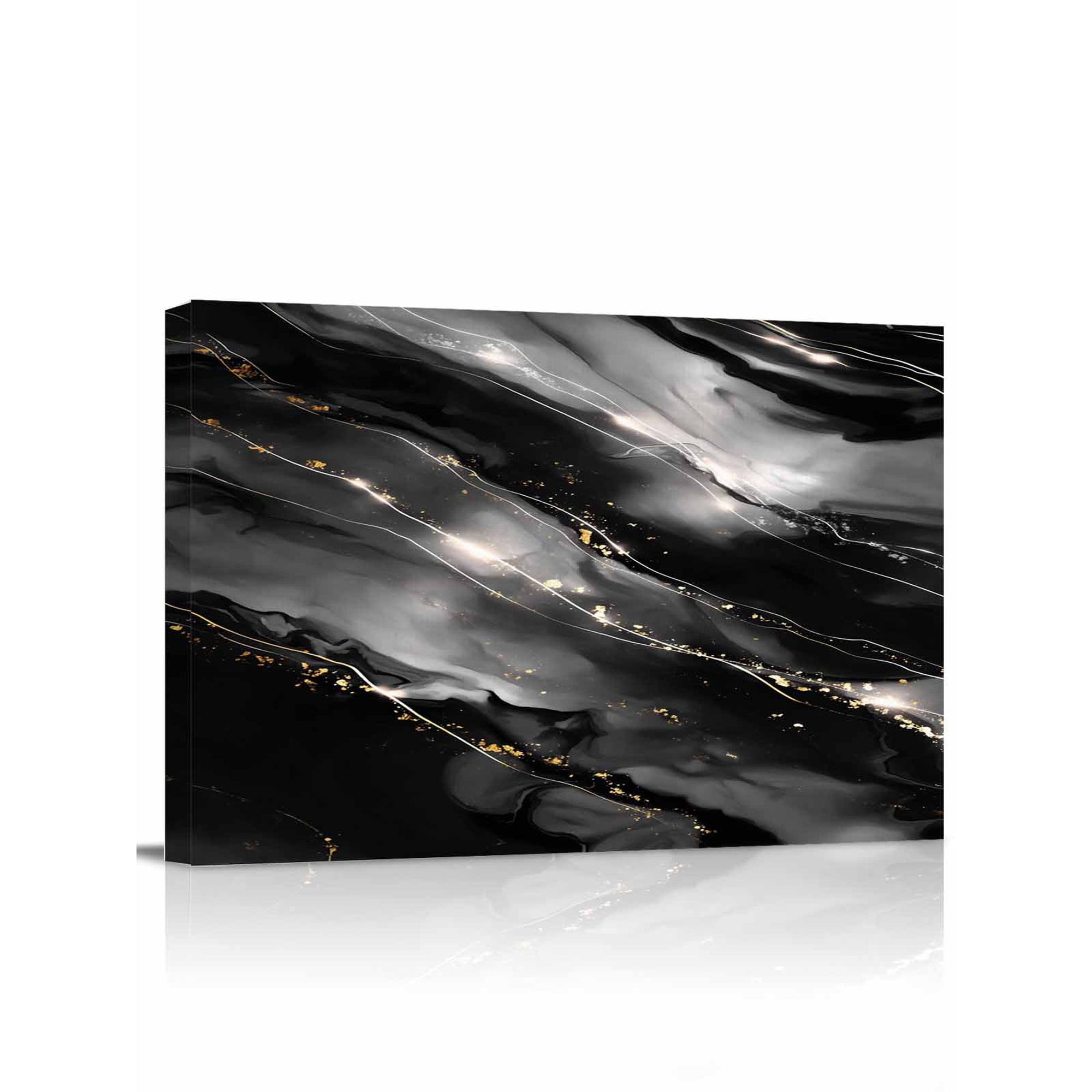 Canvas Print Wall Art Ombre Black Marble Texture White Glowing Modern Decor Framed Canvas Art Wall Decor Pictures Painting Morden Artwork for Living Room Bedroom Ready to Hang - 12 x16