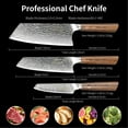 thumbnail image 3 of HAOYUE Damascus Kitchen Knife Set, 3 Pieces Japanese Style Kitchen Knives 67 Layer Forged Damascus VG10 Steel, lightweight Wood Ergonomic Handle for Cooking Knives Set, 3 of 9
