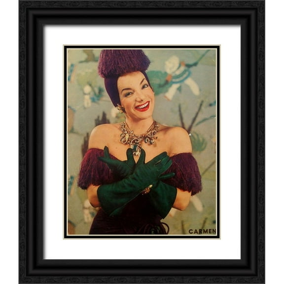 Vintage Hollywood Archive 12x14 Black Ornate Wood Framed with Double Matting Museum Art Print Titled - Carmen Miranda, 1943