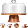 thumbnail image 1 of Soporte de madera para tartas con tapa, soporte para tartas de acacia con cúpula de vidrio, soporte de postre versátil de 11 pulgadas con fuerte pedestal magnético, soporte para tartas, 1 of 7
