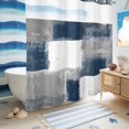 thumbnail image 5 of No Hook Shower Curtain with Built-in Rings - Navy Grey Paint Textured Washable Waterproof Fabric Bathroom Curtains for Hotel,Rentals, 72 X 72 Inch Long , Abstract Rustic Blue Tones, 5 of 9